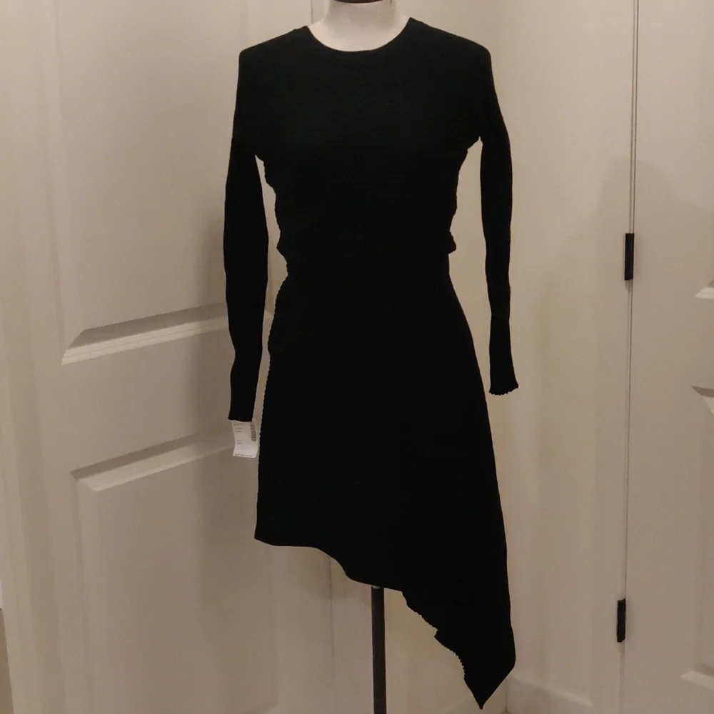 New!Love Token Black Asymmetrical Knit Sweater Dress Long Sleeves Sz Med - Picture 5 of 13